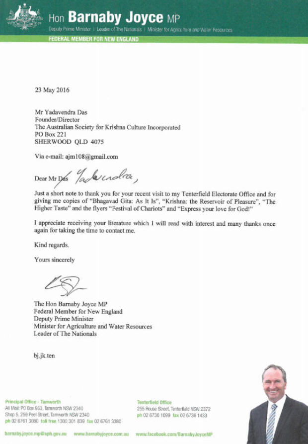 An appreciation from the Deputy Prime Minister of Australia