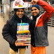 A construction worker is inspired by Prabhupada’s books