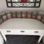 Pictures of Brendon and his set of books at his home